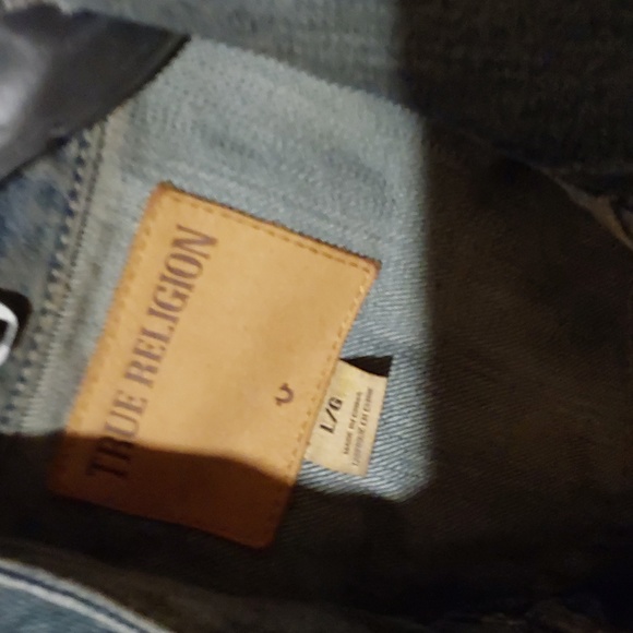 TRUE RELIGION JIMMY T JEAN JACKET N COTTON SLEEVE SIZE L..BLUE / GREEN - Picture 2 of 11